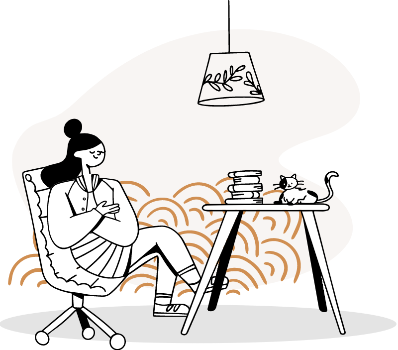 Illustration of a business buyer researching brands at her desk